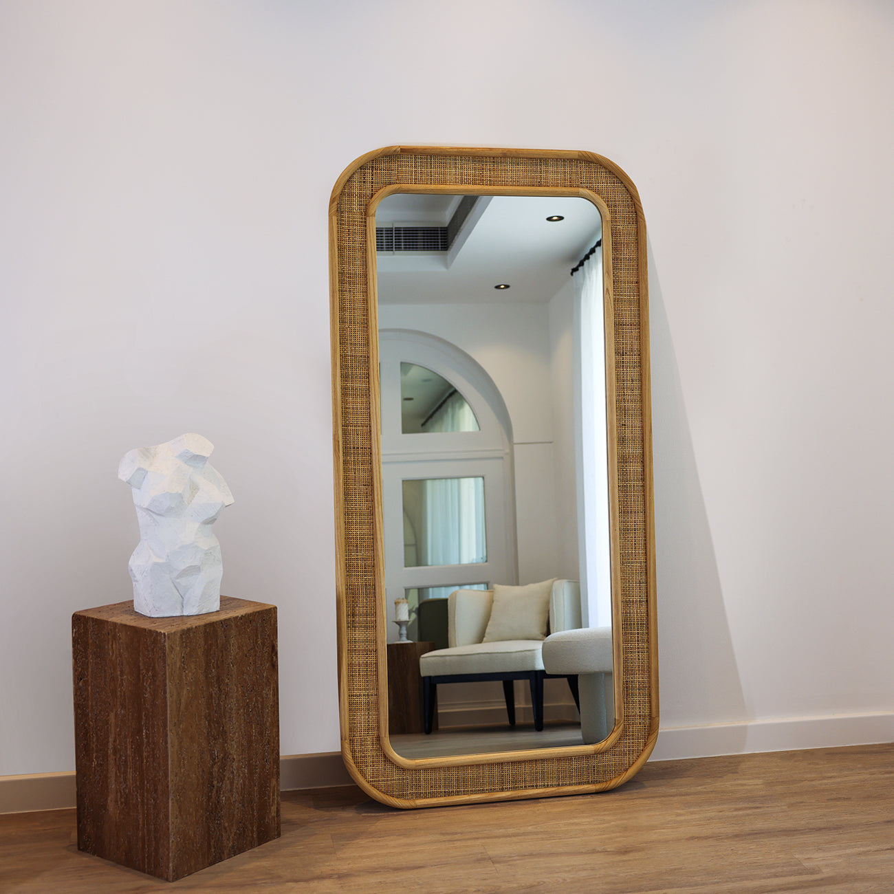 FARRAH - VINTAGE HAND CRAFTED RATTAN FULL LENGTH MIRROR 180 X 90CM