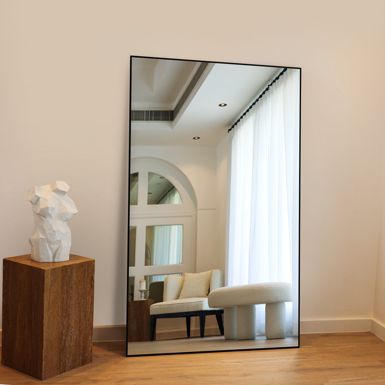 VIENNA X-LARGE - FULL LENGTH BLACK CONTEMPORARY METAL RECTANGULAR MIRROR