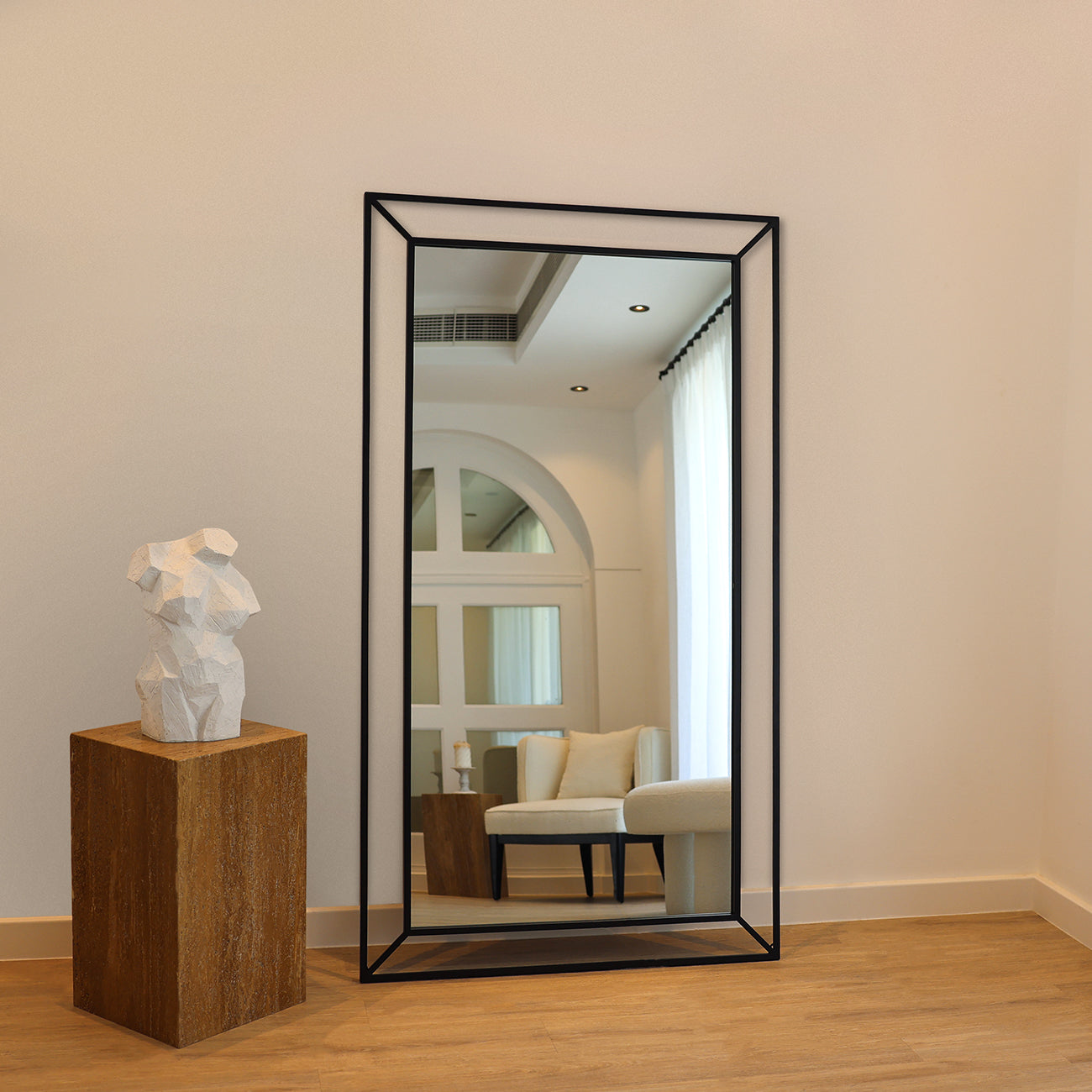 NYLA - FULL LENGTH BlACK CONTEMPORARY METAL RECTANGULAR 180CM X 100CM