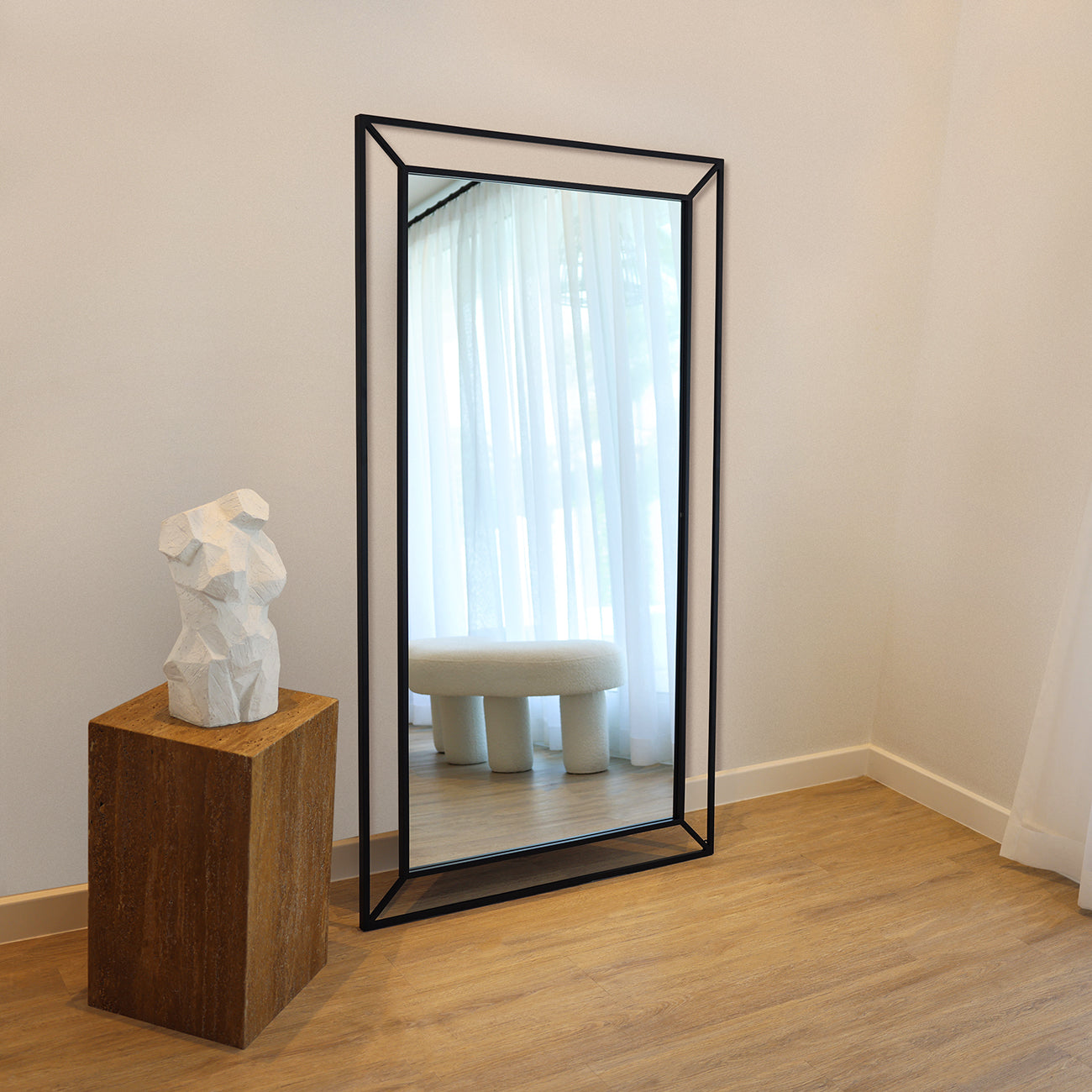 NYLA - FULL LENGTH BlACK CONTEMPORARY METAL RECTANGULAR 180CM X 100CM