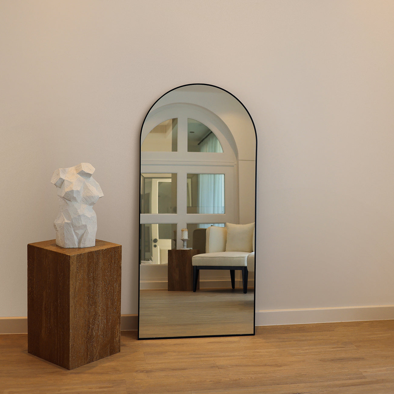 ISLA MEDIUM - BLACK FULL LENGTH ARCHED METAL MIRROR 150CM X 70CM