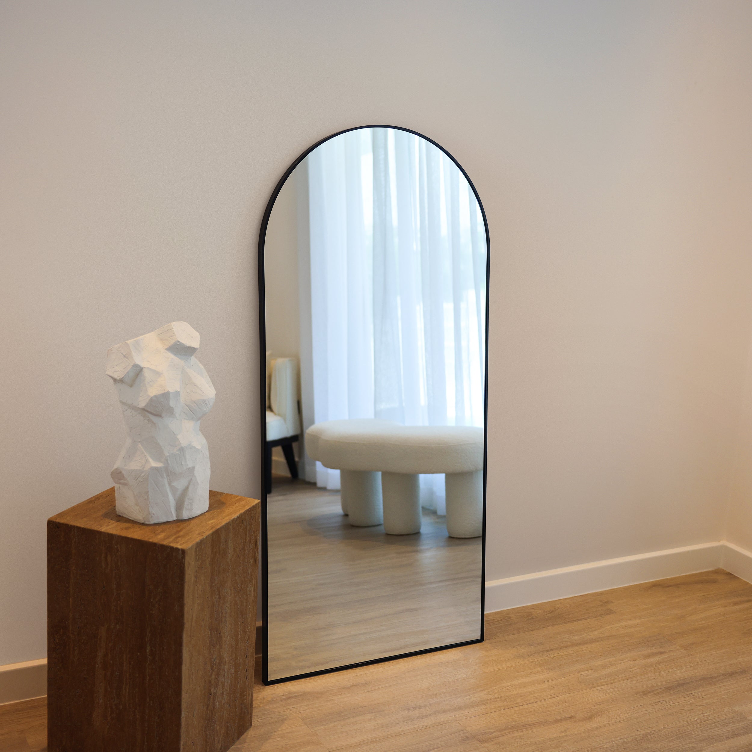 ISLA MEDIUM - BLACK FULL LENGTH ARCHED METAL MIRROR 150CM X 70CM