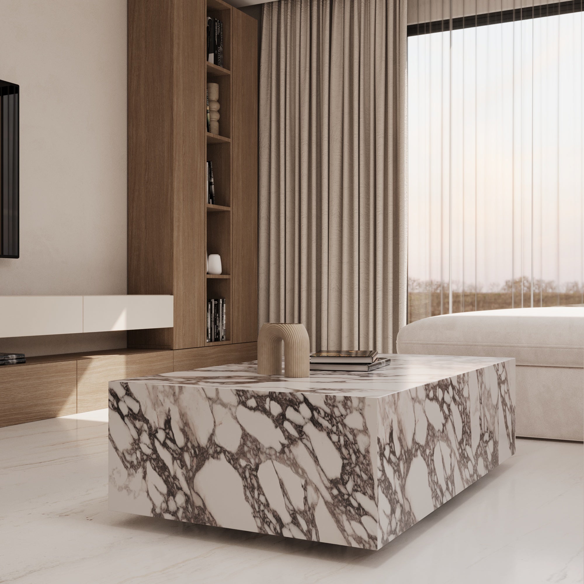 Lucia Calacatta Viola Marble Floating Cube Coffee Table