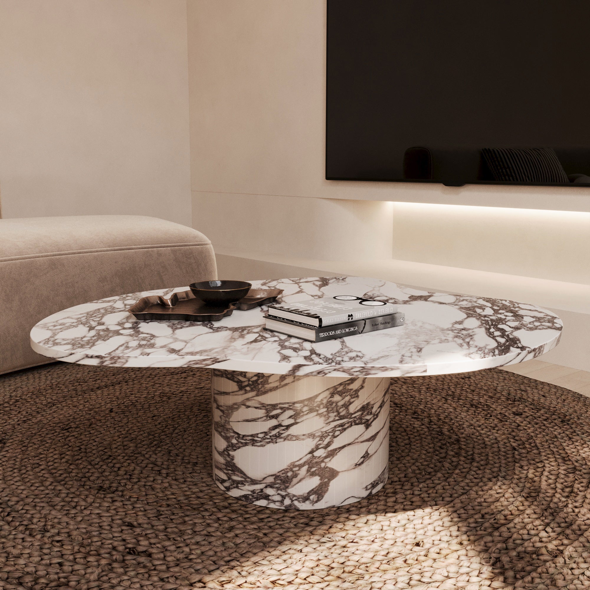 Lexi Calacatta Viola Marble Irregular Coffee Table