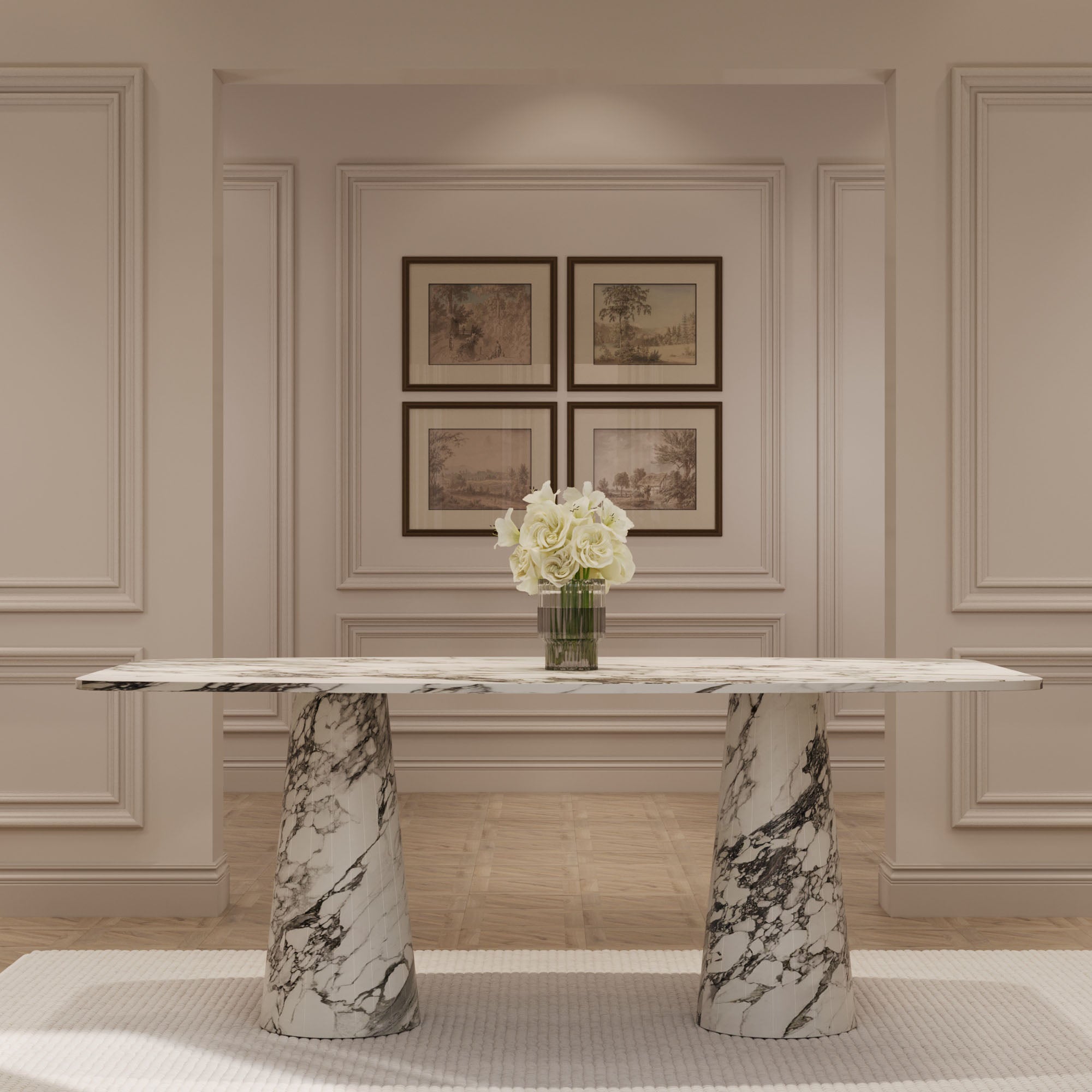 Lucas Italian Arabescato Curved Rectangle Dining Table