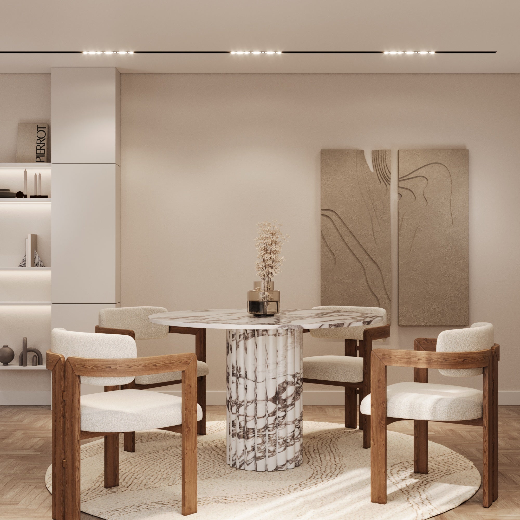 Lorenzo Calacatta Viola Round Dining Table With Fluted Base