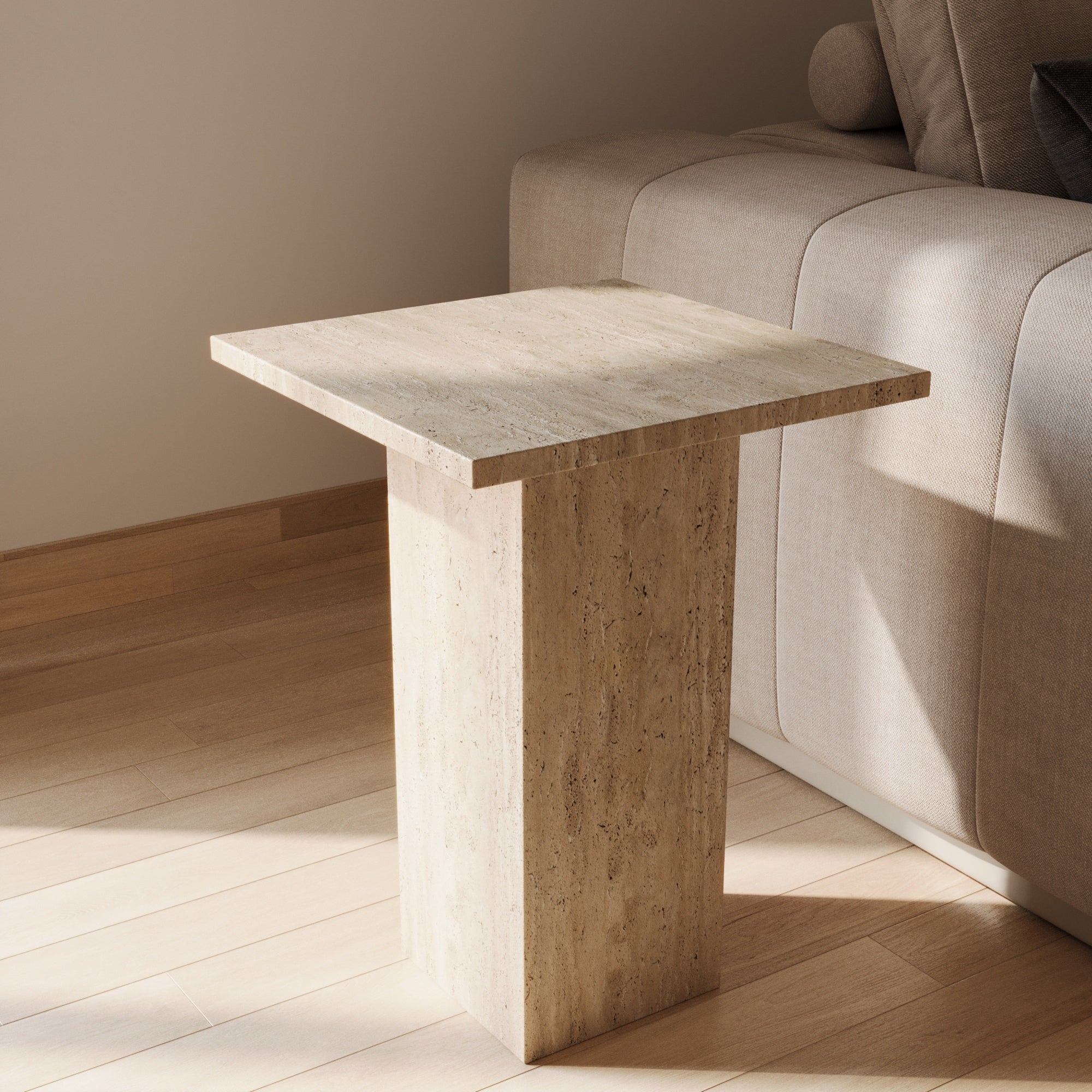 Theo Italian Travertine Square Side Table