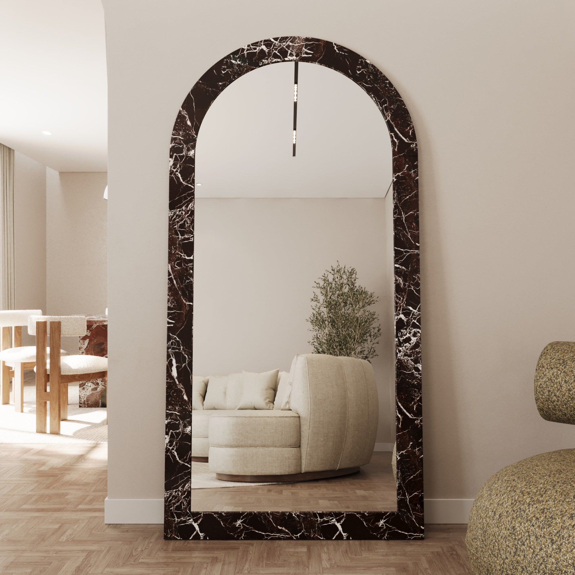 Rosso Levanto Arched Mirror