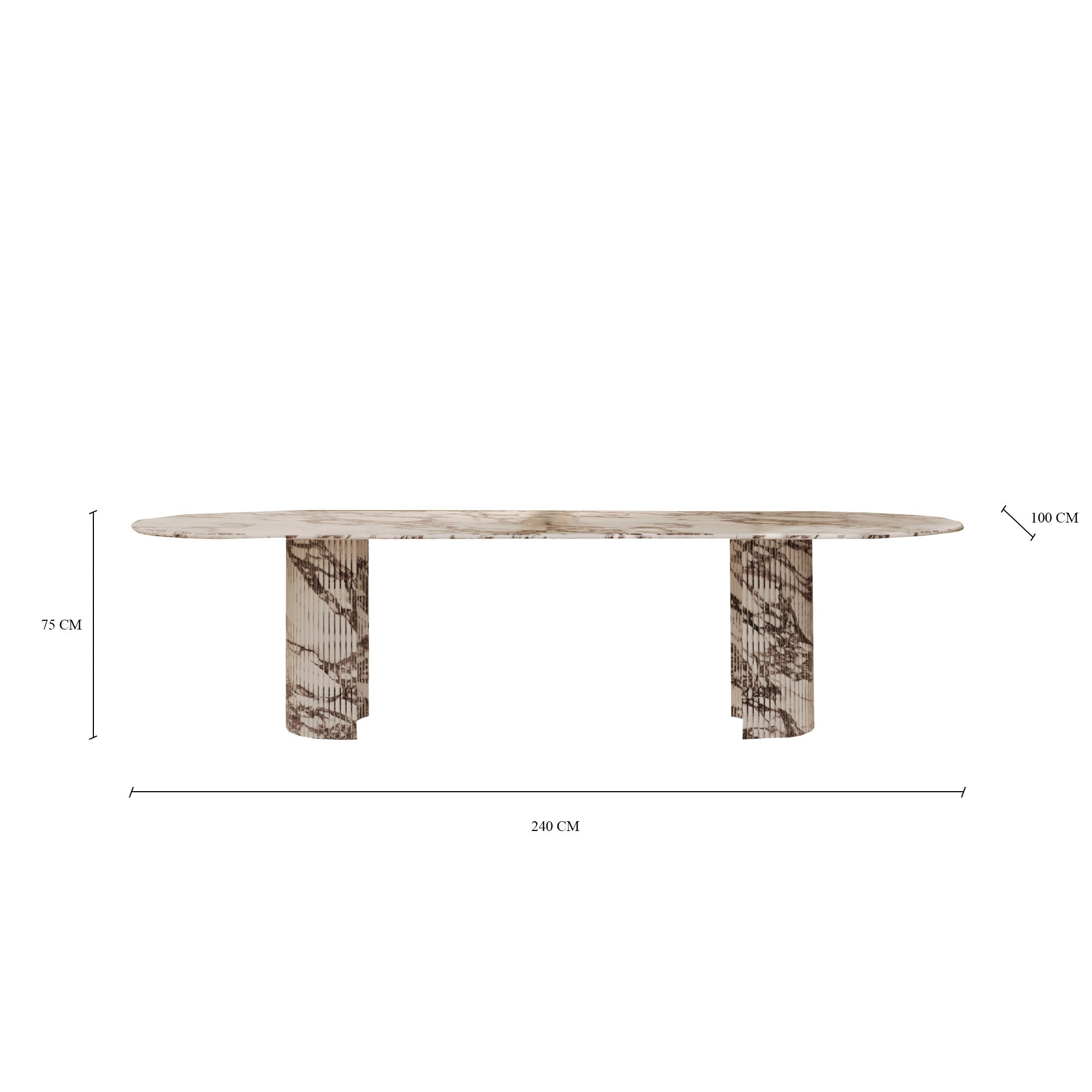 Aldo Calacatta Viola Oval Dining Table With Half Moon Fluted Base