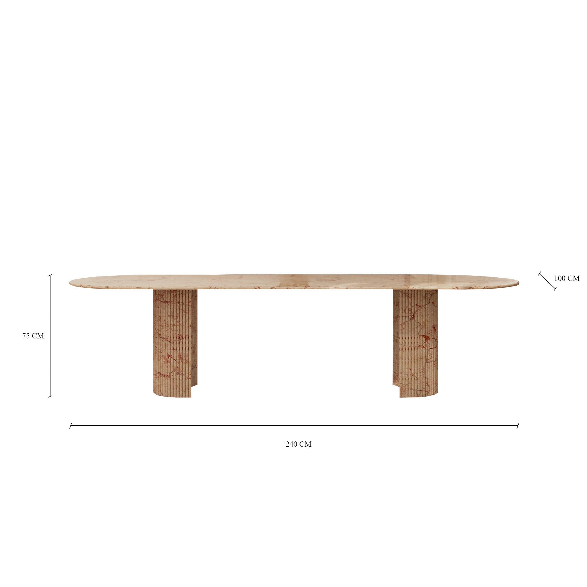 Aldo Rosalia Oval Dining Table With Half Moon Fluted Base