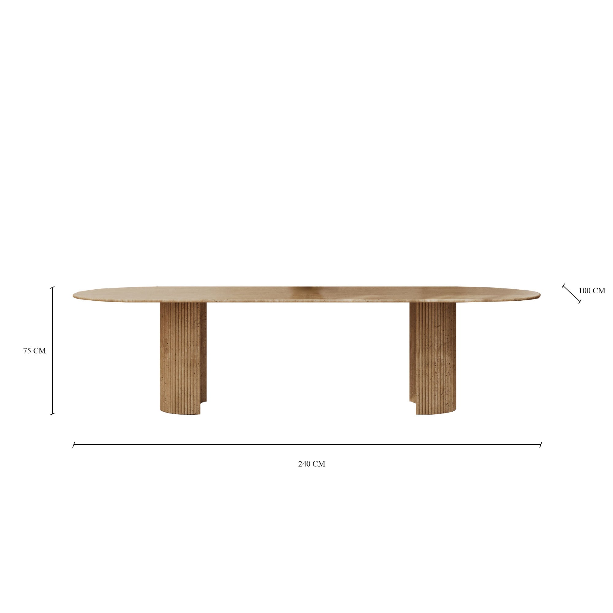 Aldo Travertine Oval Dining Table With Half Moon Fluted Base