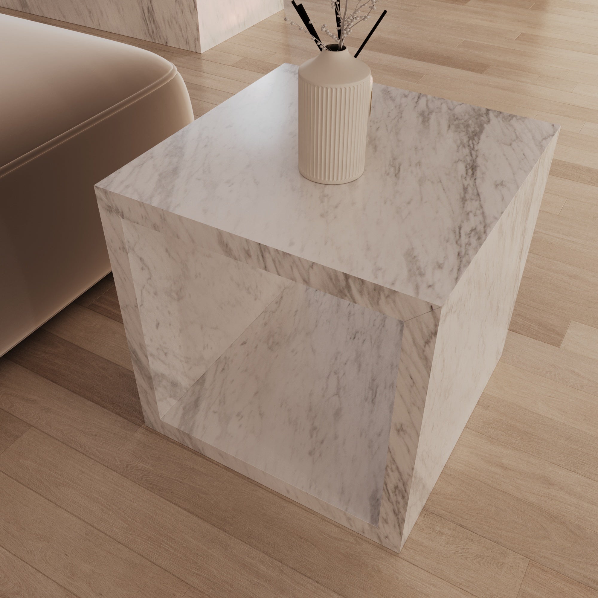Viani Carrara Marble Box Side Table