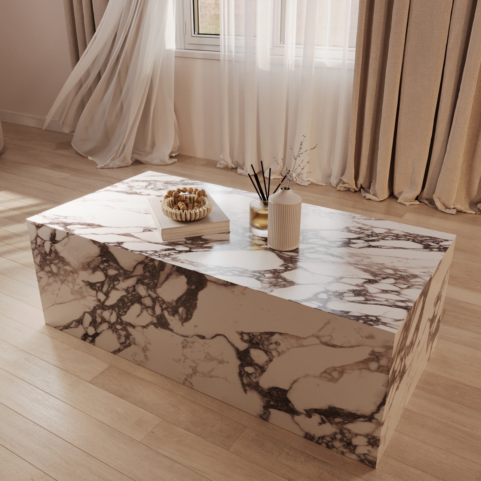 Boston Calacatta Viola Marble Cube Table
