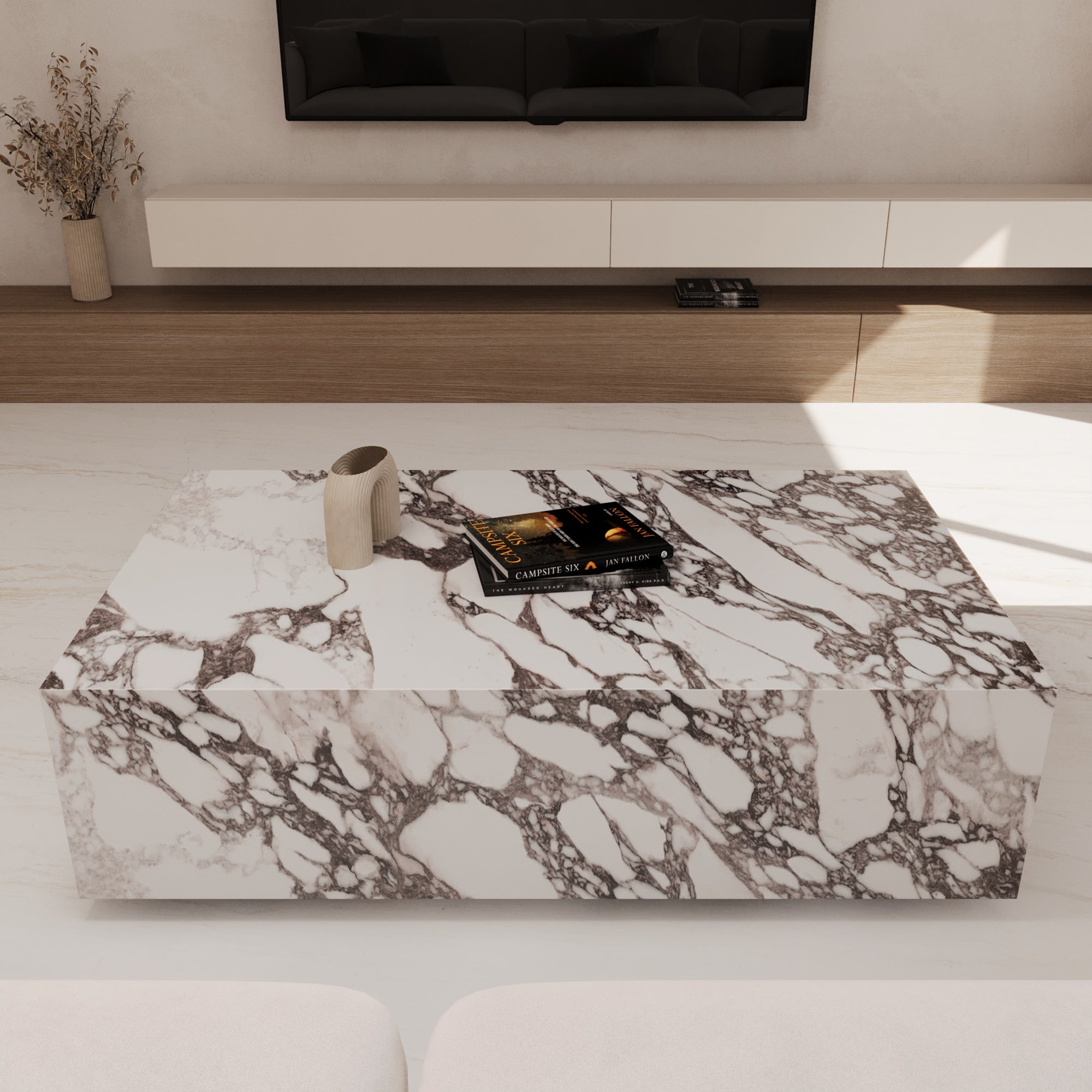 Lucia Calacatta Viola Marble Floating Cube Coffee Table