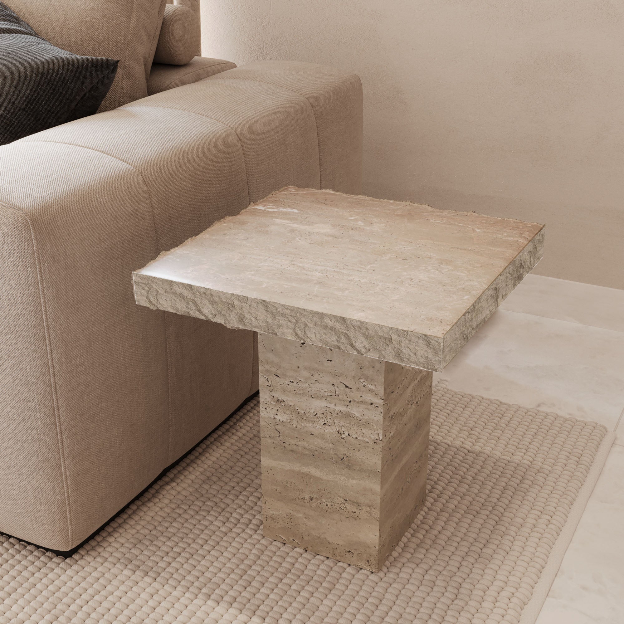 Rosa Travertine Side Table With Natural Edge