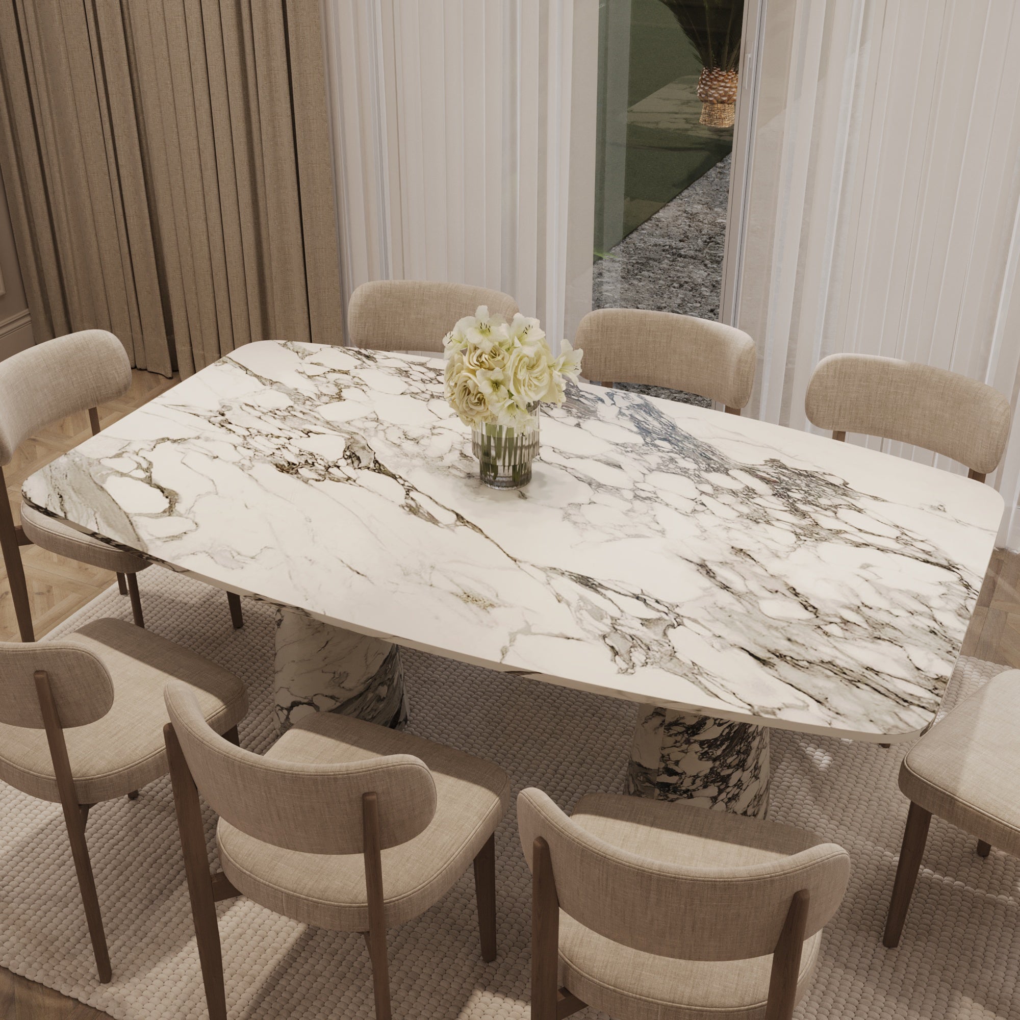 Lucas Italian Arabescato Curved Rectangle Dining Table