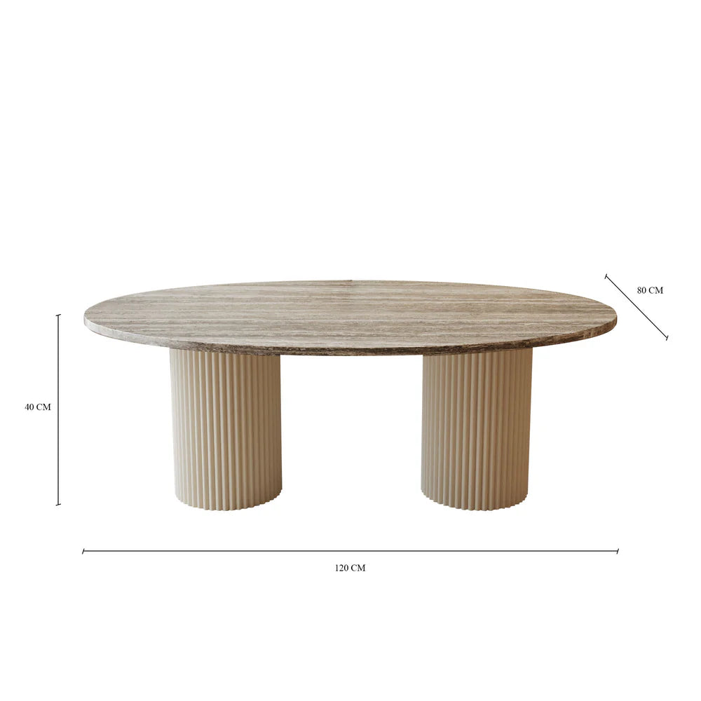 Lucente Grey Travertine Coffee Table With Fluted Base