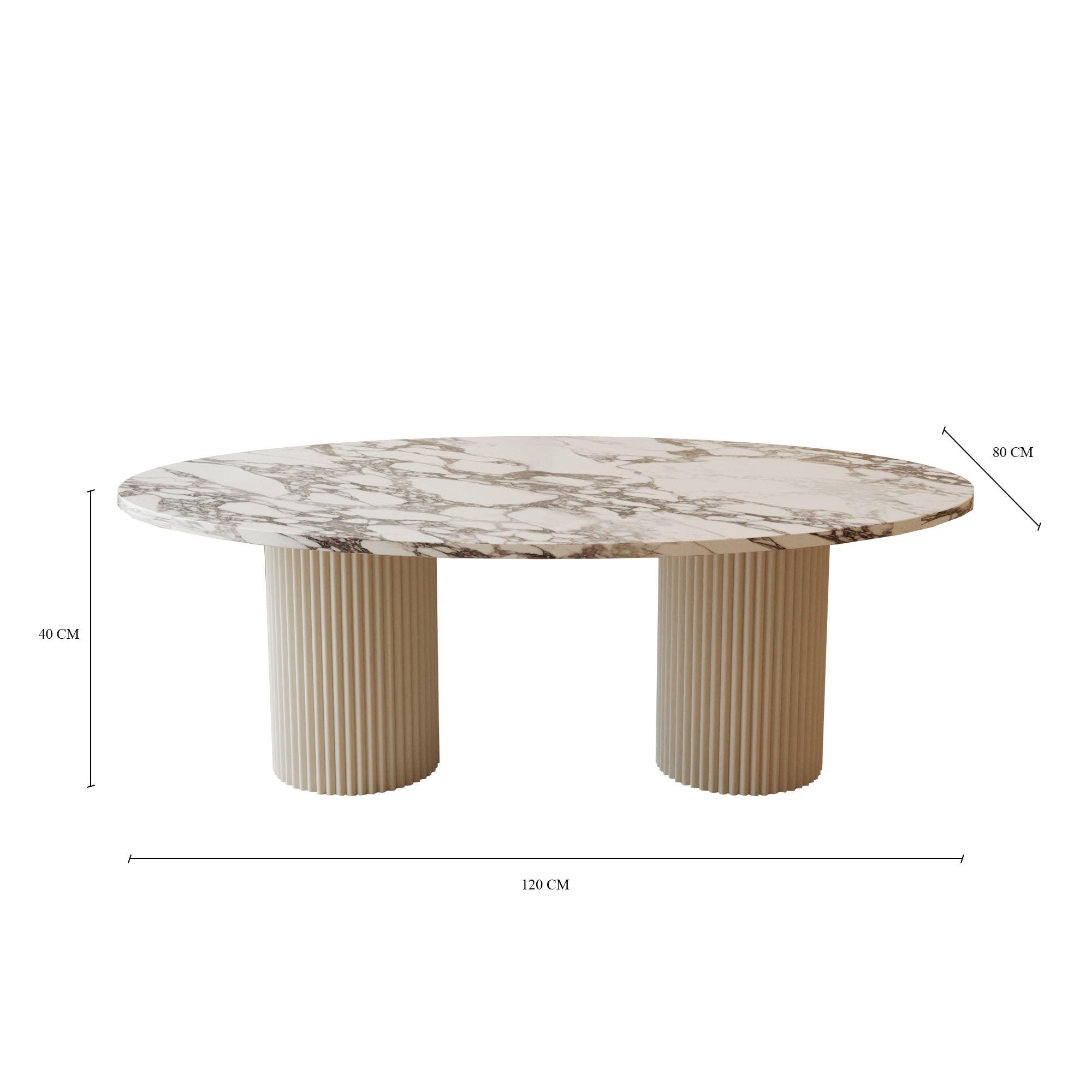 Lucente Calacatta Viola Coffee Table With Fluted Base
