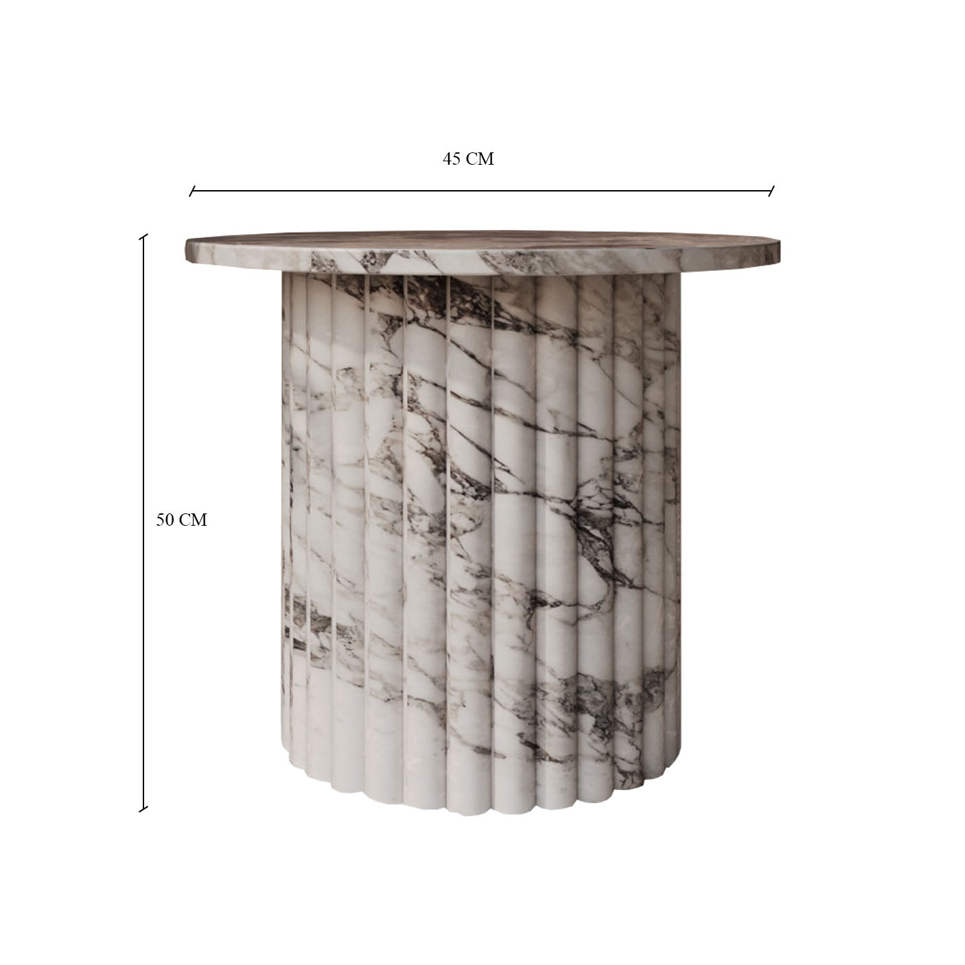 Lorenzo Arabescato Marble Side Table With Fluted Base