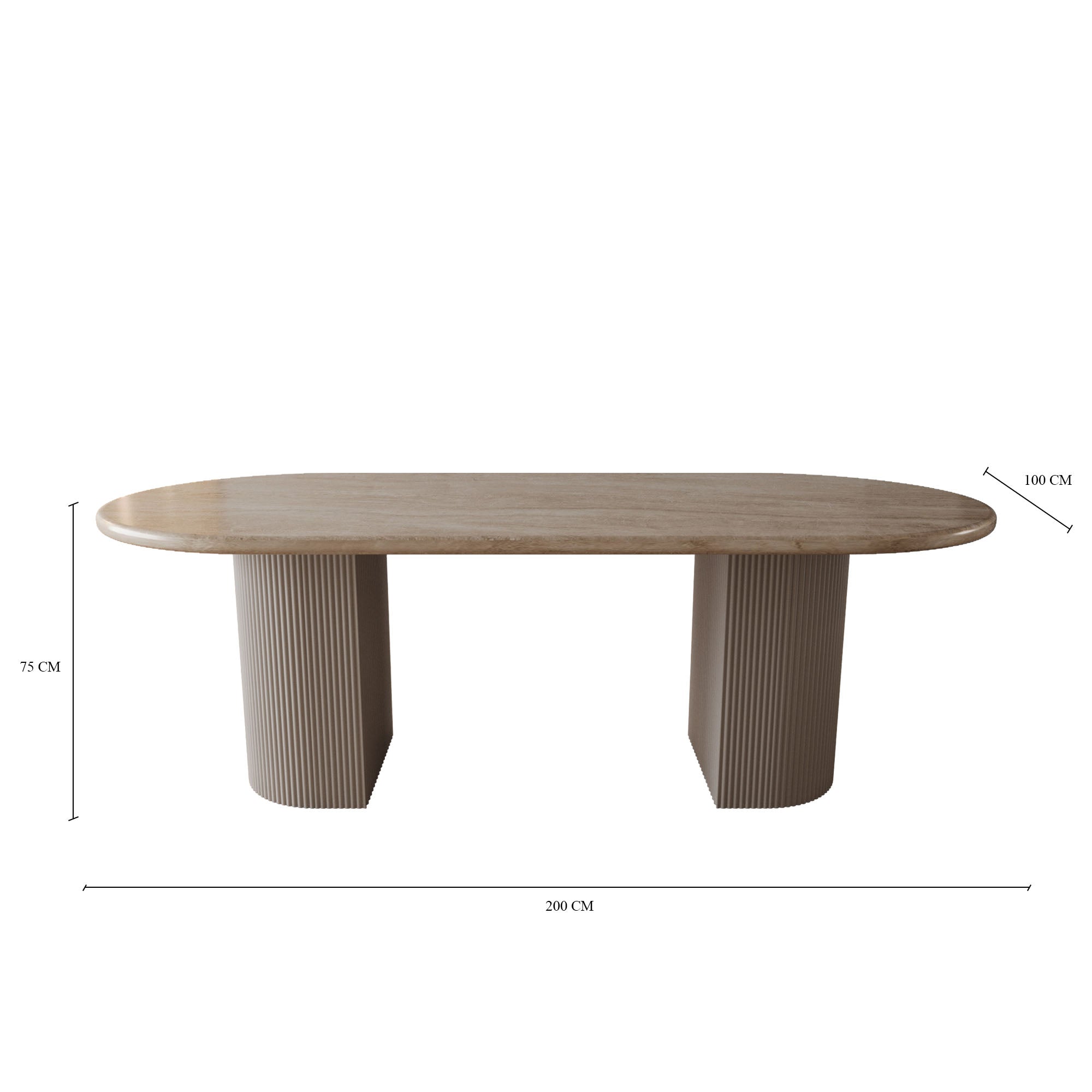 Lucente Cappuccino Oval Dining Table With Half Moon Fluted Base