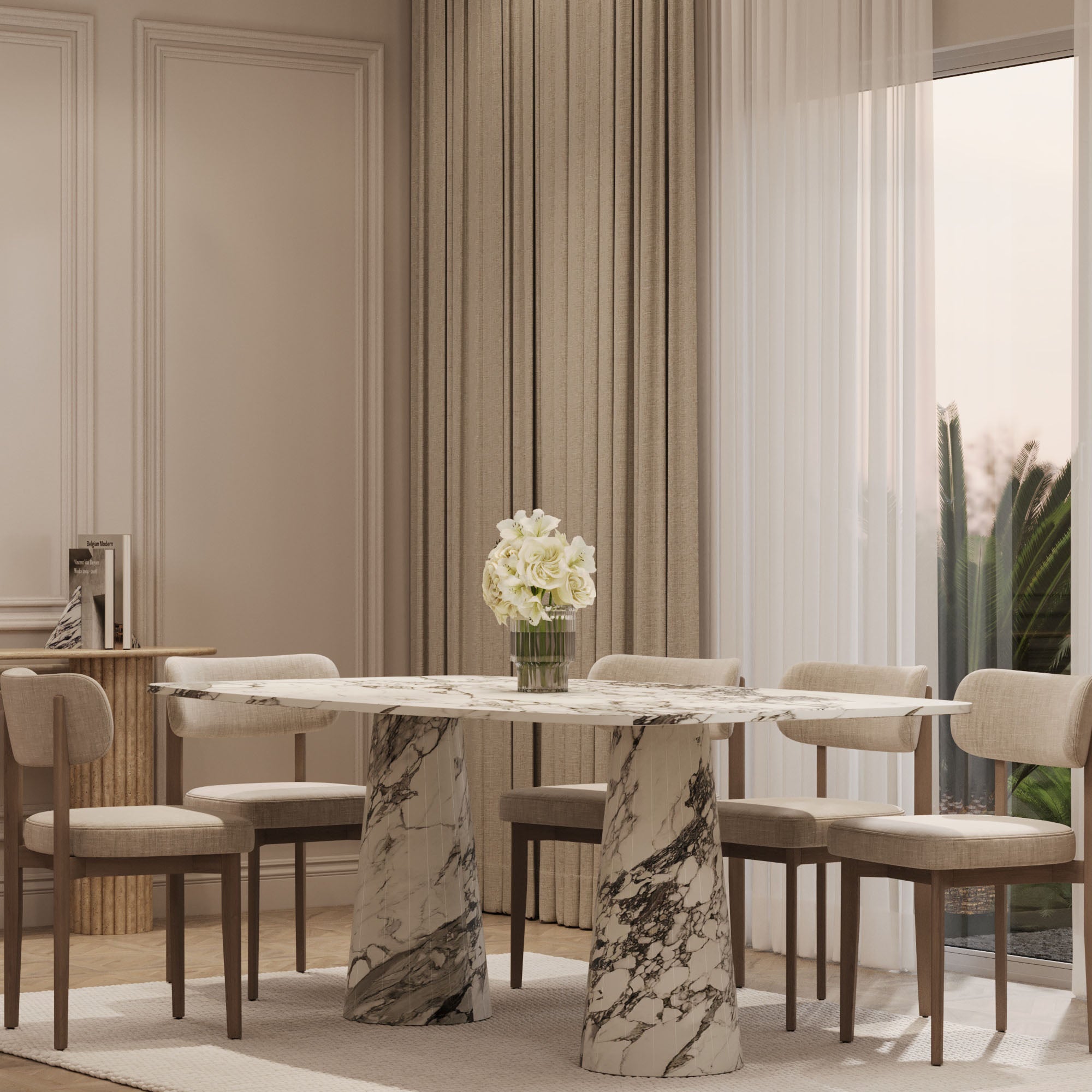 Lucas Italian Arabescato Curved Rectangle Dining Table