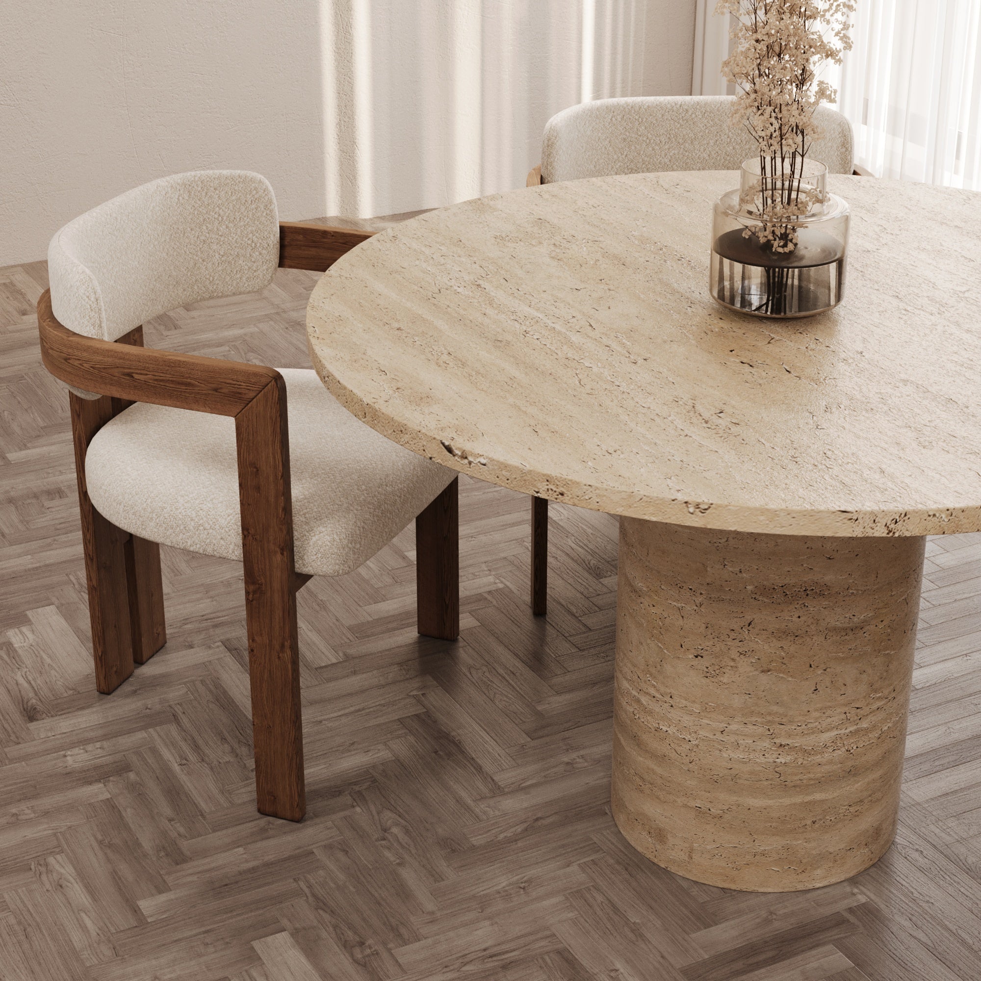 Carla Italian Travertine Rond Dining Table