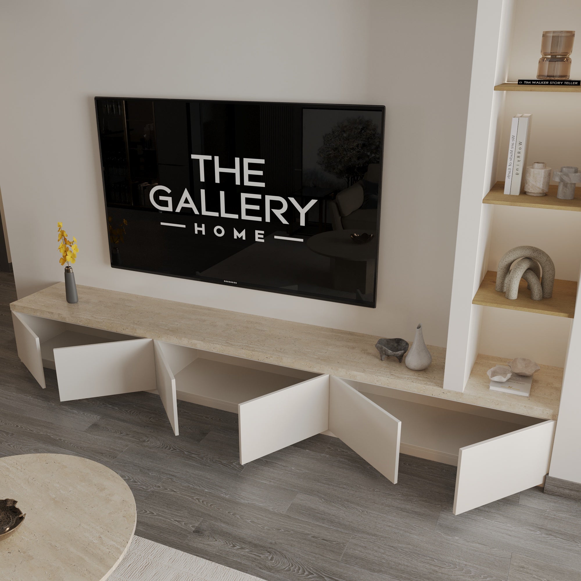 Orla Media Wall With Stone