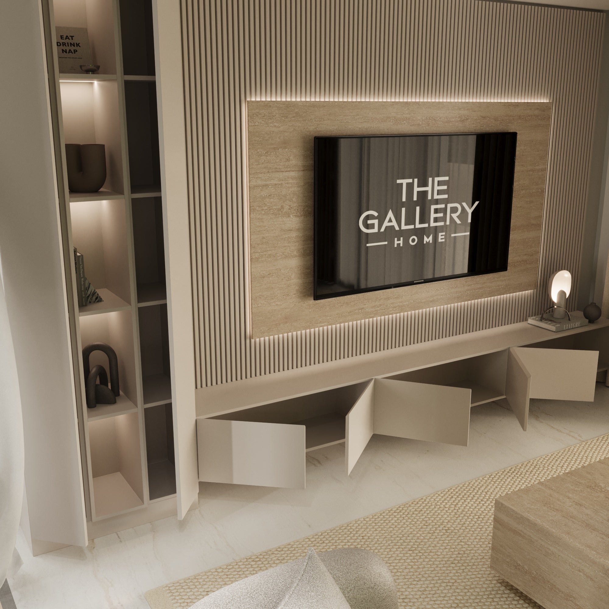 Celine Bespoke TV Media Wall With Travertine