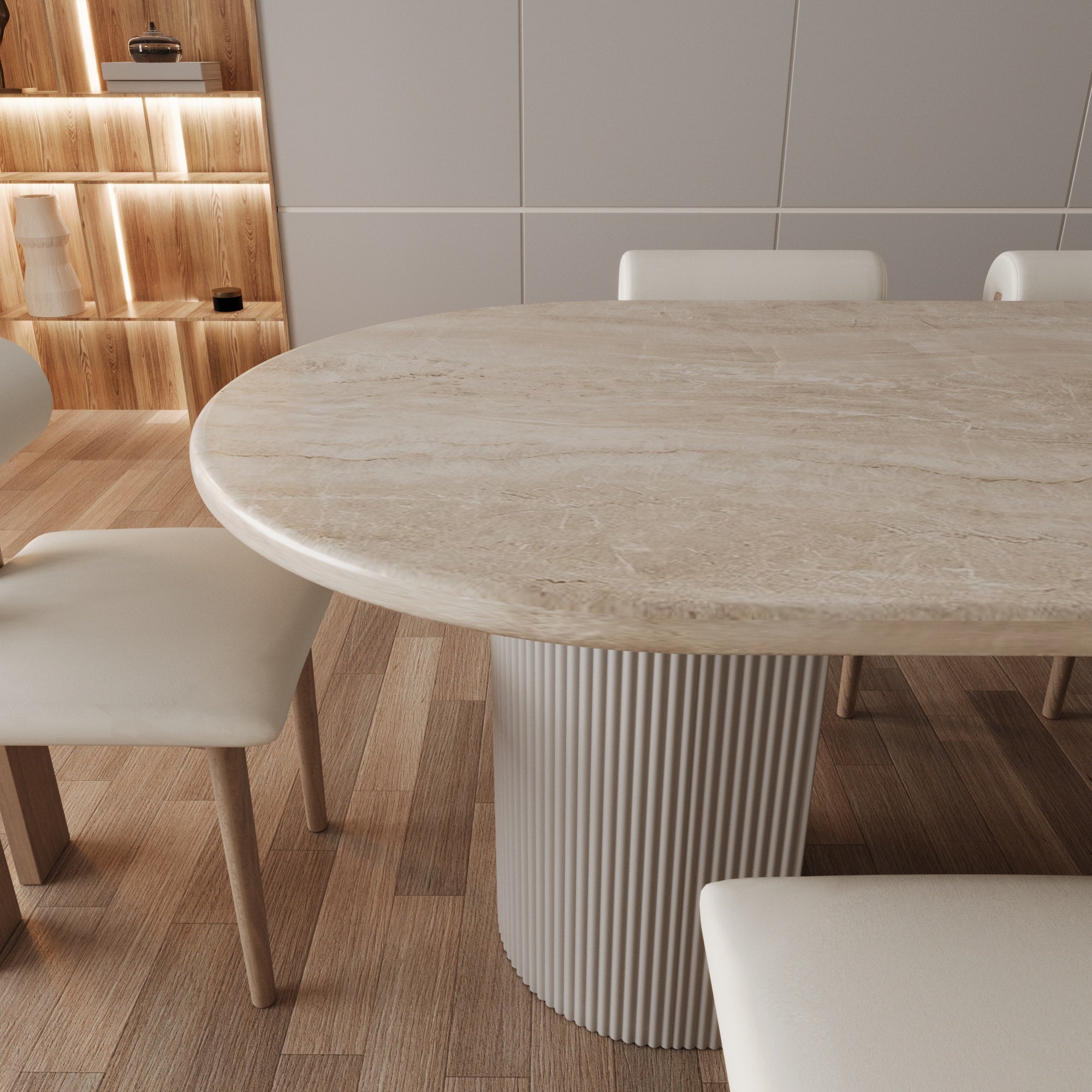 Lucente Cappuccino Oval Dining Table With Half Moon Fluted Base