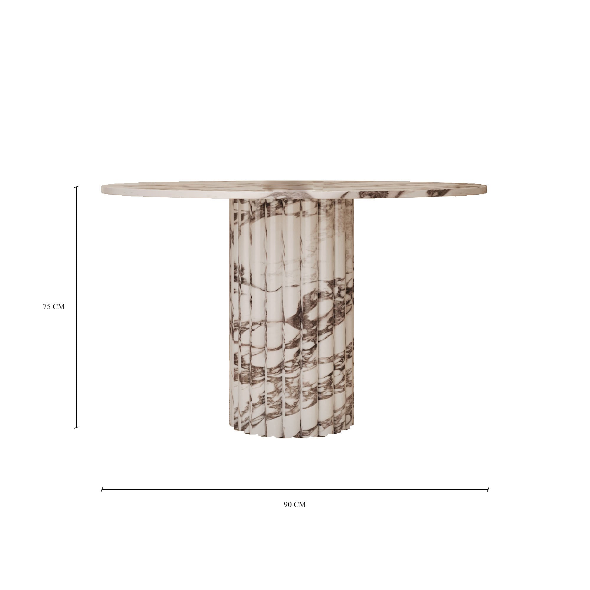 Lorenzo Calacatta Viola Round Dining Table With Fluted Base