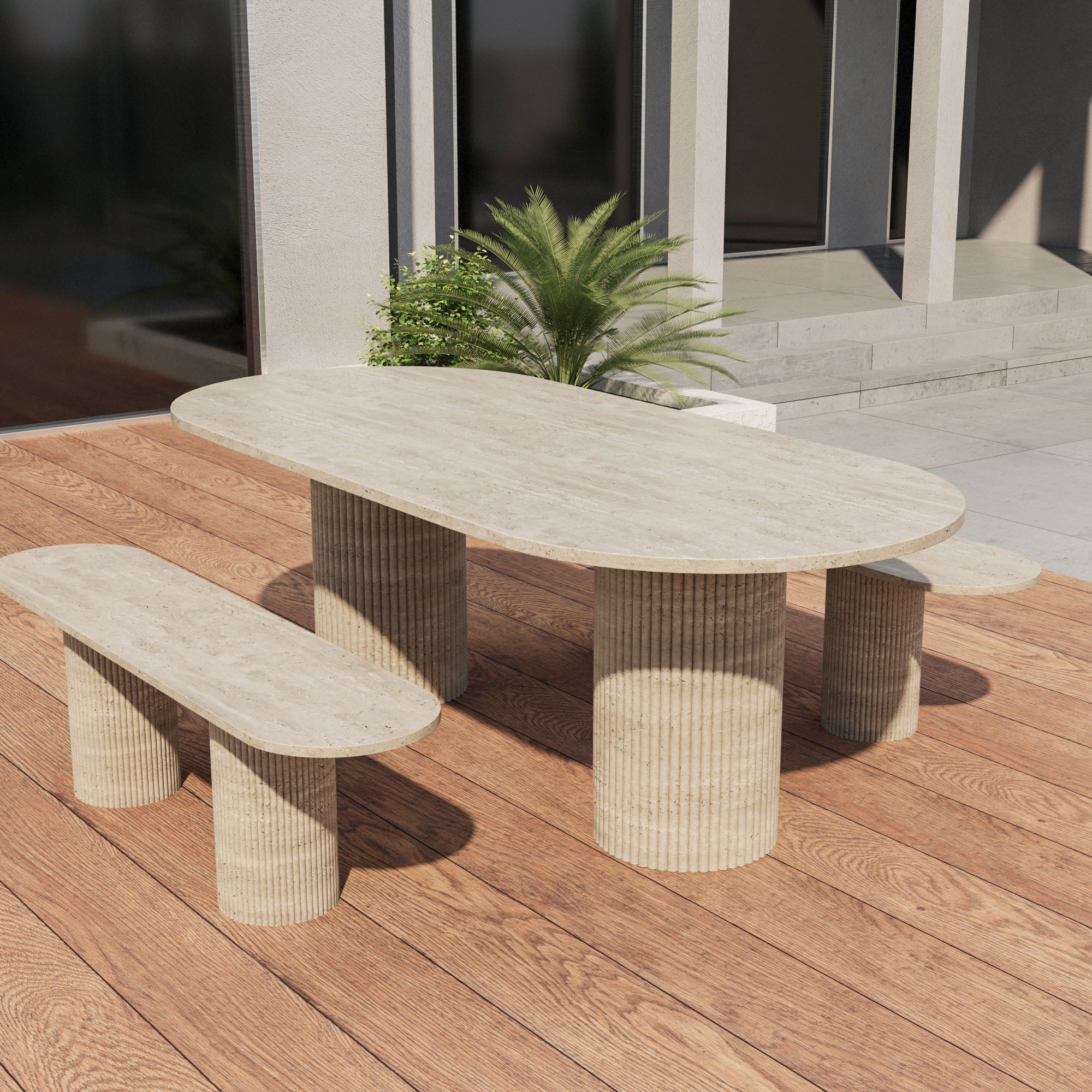 Como Outdoor Travertine Dining Set