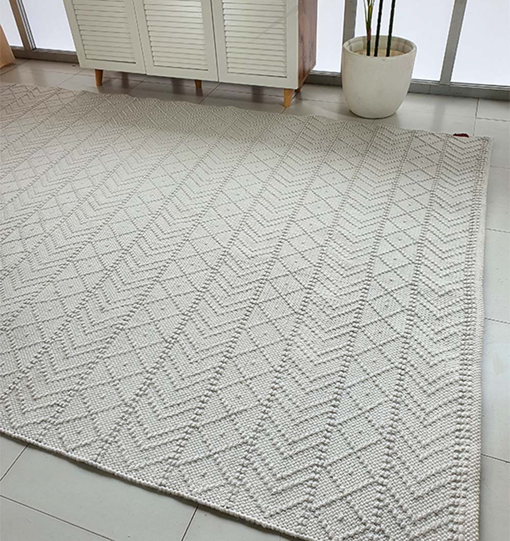 White Rectangle Woven Area Rug And Carpet For Living Room, Bedroom SR-022