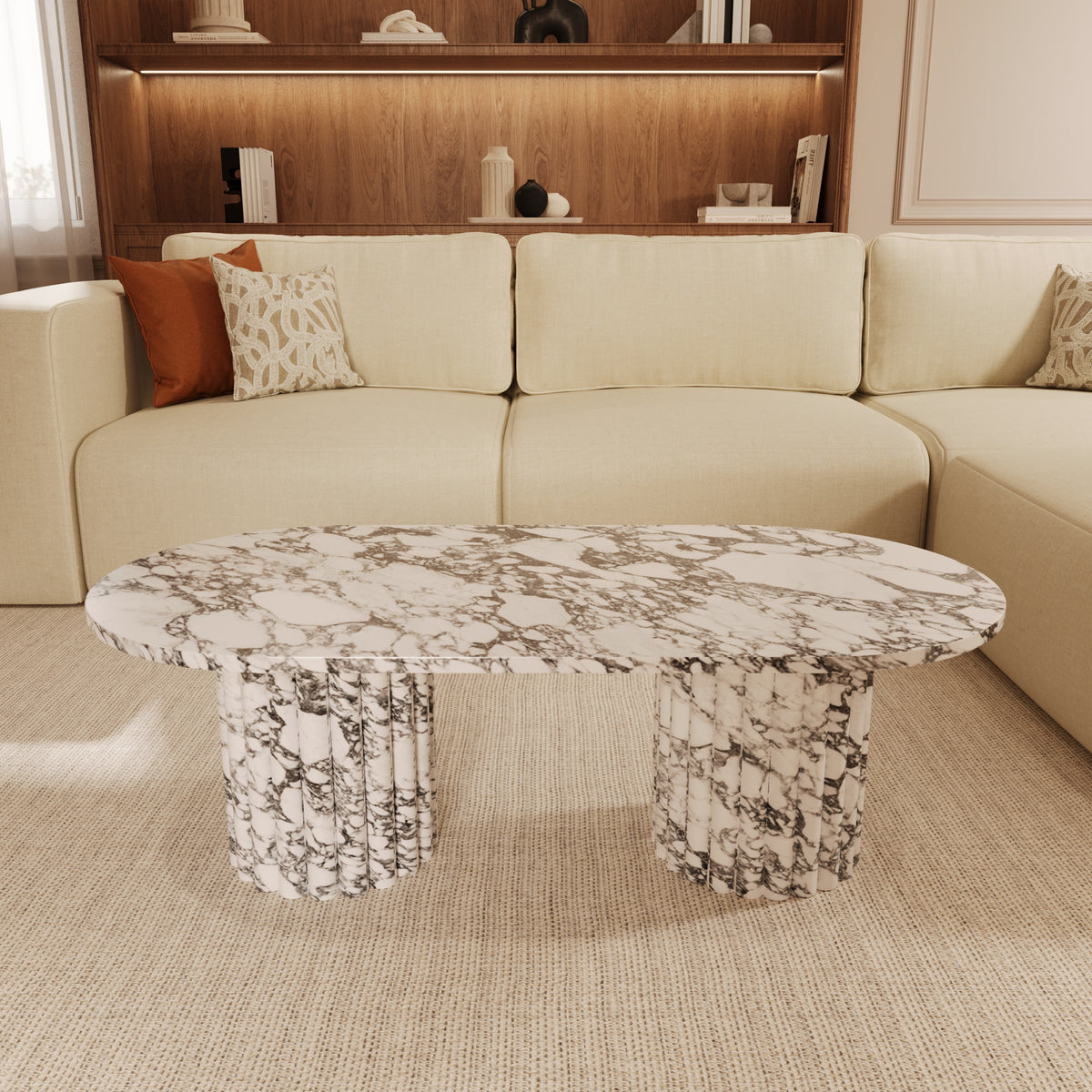 Lorenzo Arabescato Coffee Table With Fluted Base