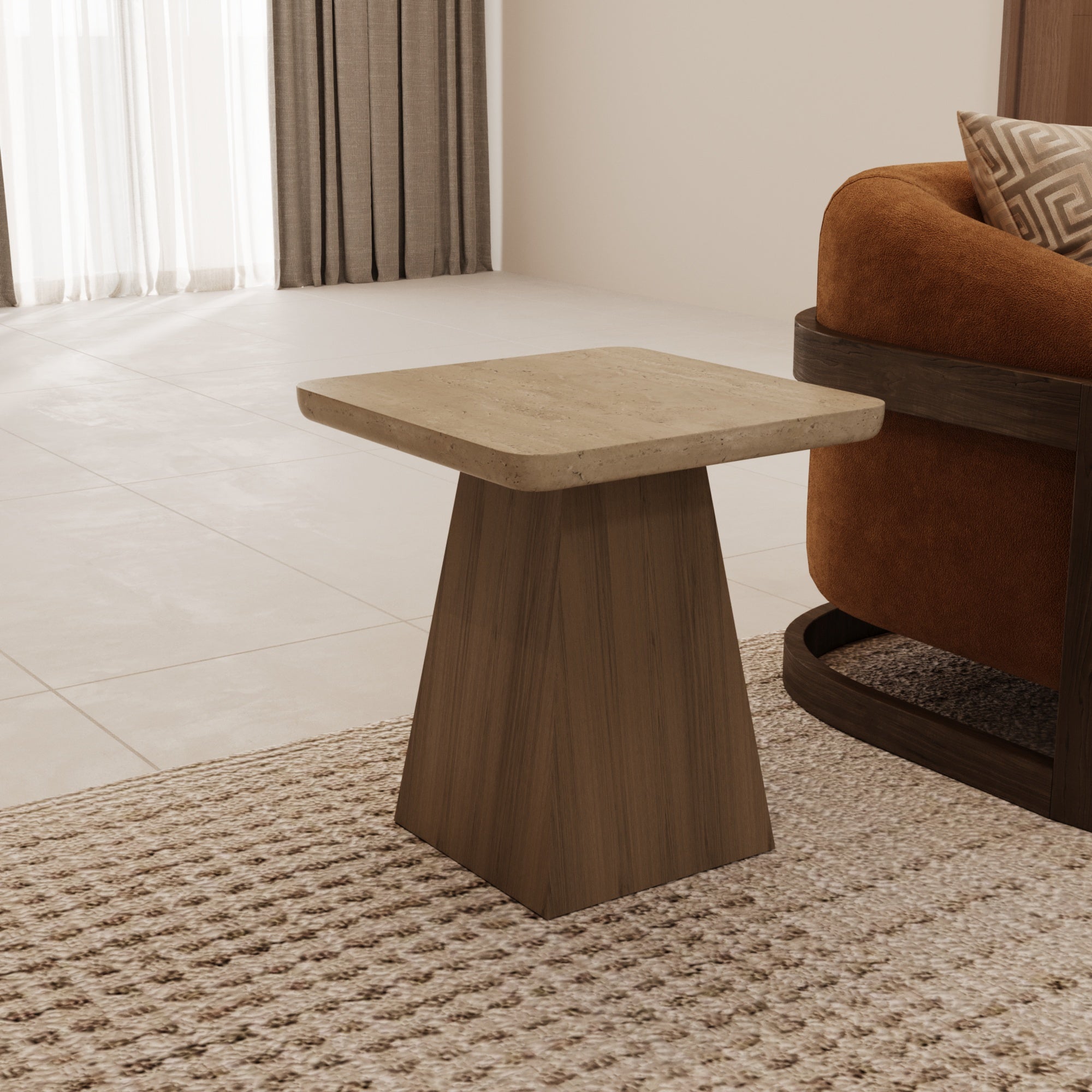Halston Travertine Side Table