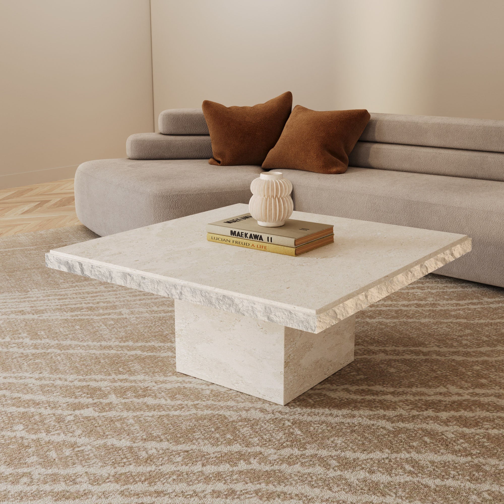 Rosa Limestone Coffee Table With Natural Edge