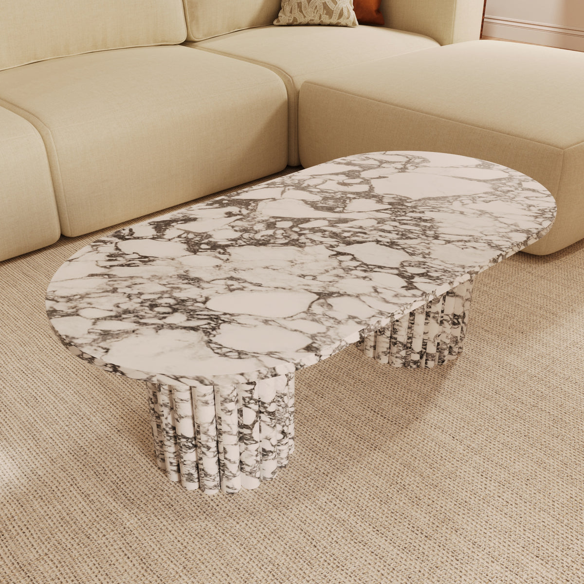 Lorenzo Arabescato Coffee Table With Fluted Base