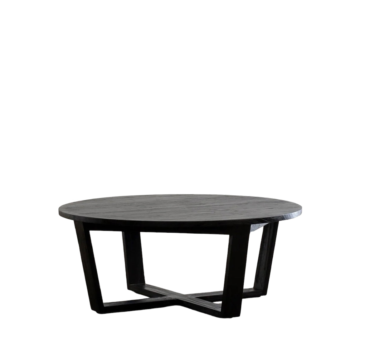 HAND MADE IVER BLACK SCANDINAVIAN ROUND WOOD COFFEE TABLE