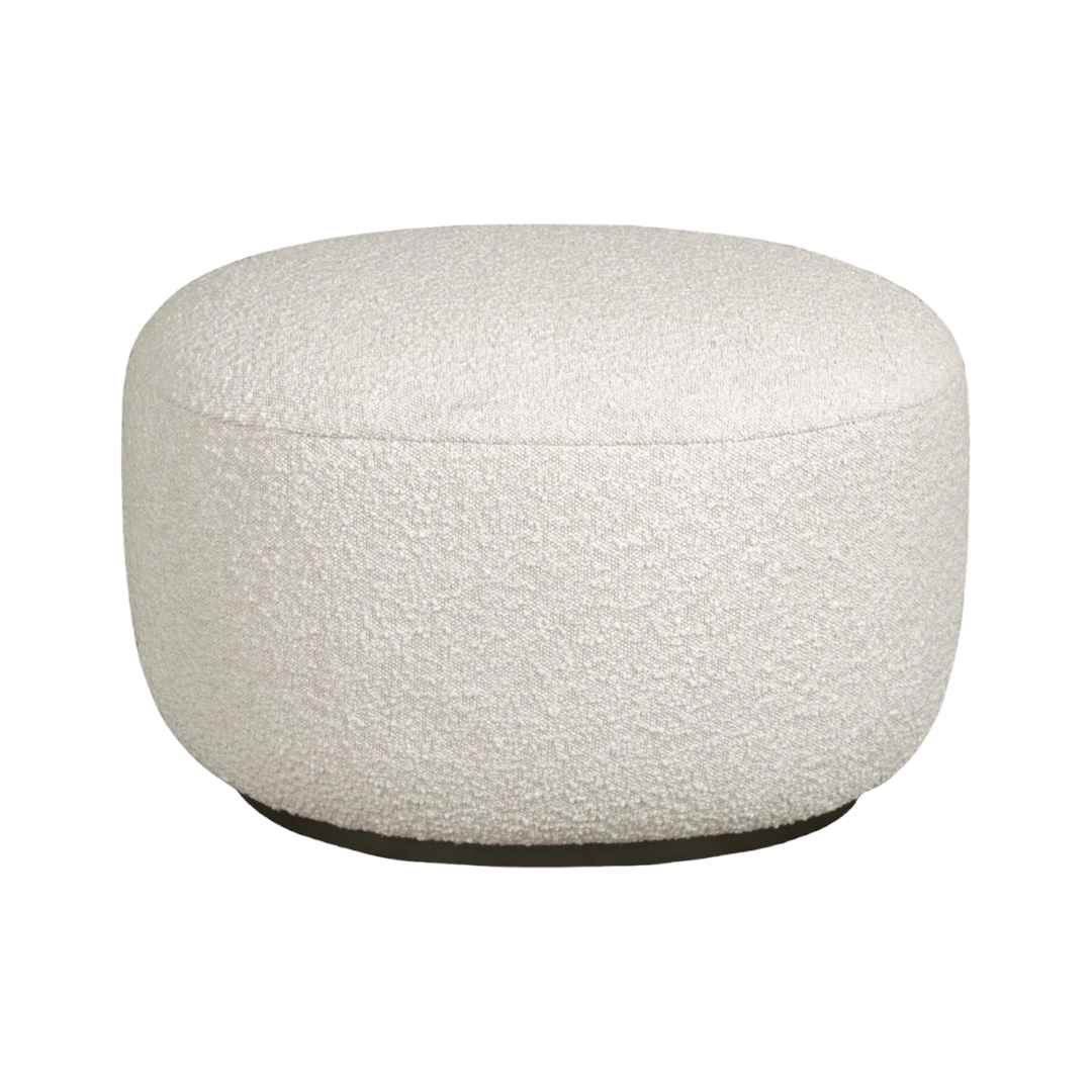 HAND CRAFTED THEO WHITE BOUCLE ROUND POUF/OTTOMAN