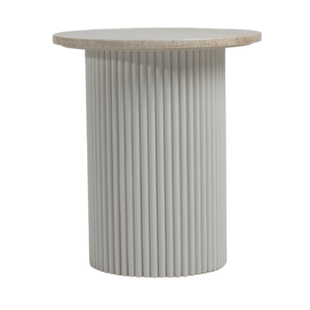 HAND MADE WHITE NORDIC DIANNA BEIGE MARBLE FLUTED SIDE TABLE