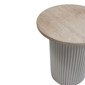 HAND MADE WHITE NORDIC DIANNA BEIGE MARBLE FLUTED SIDE TABLE