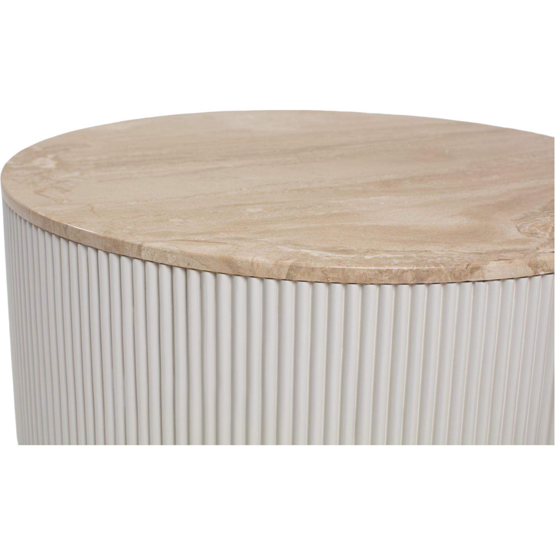 HAND MADE WHITE NORDIC DIANNA BEIGE MARBLE FLUTED COFFEE TABLE