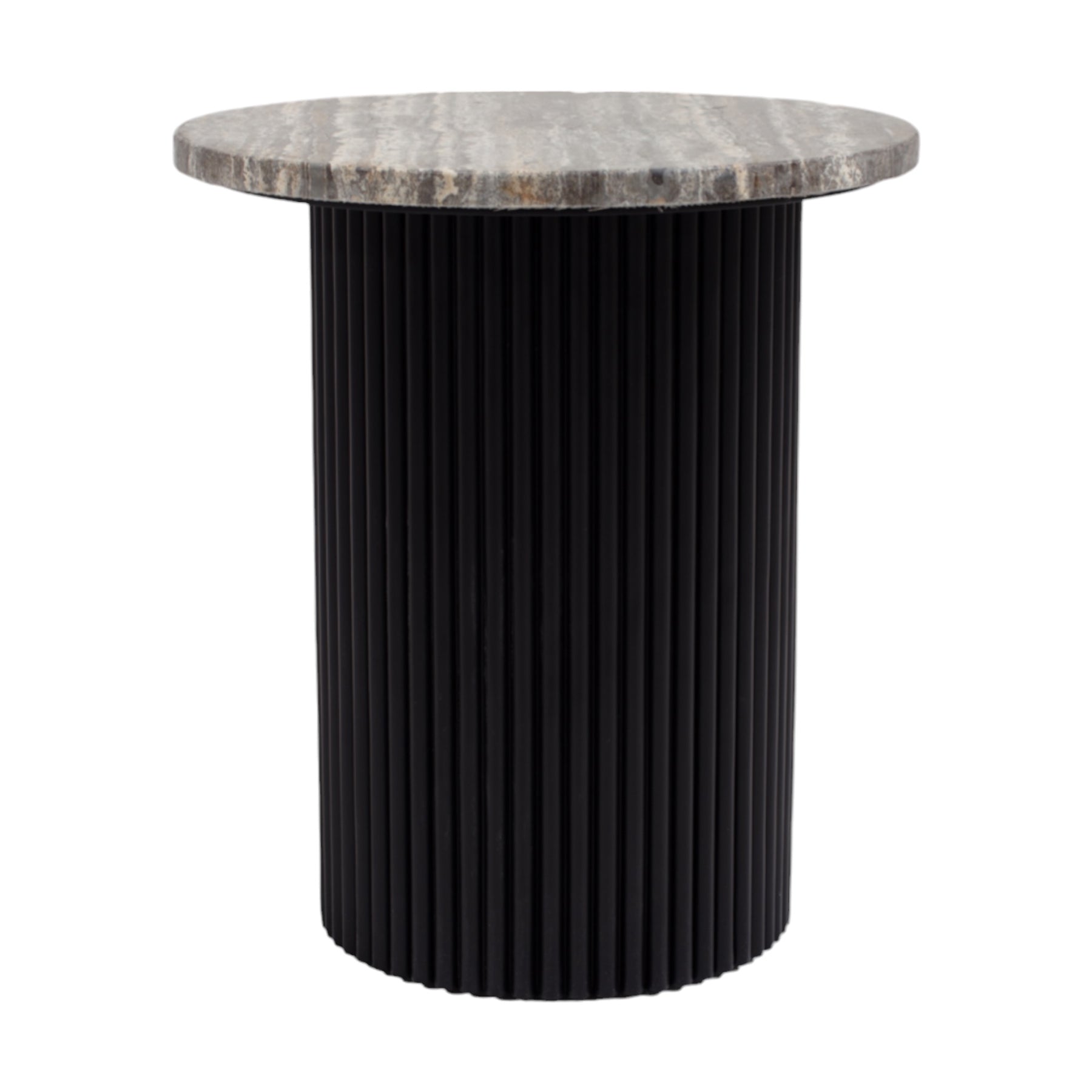 HAND MADE NORDIC BLACK FLUTED GREY TRAVERINE SIDE TABLE