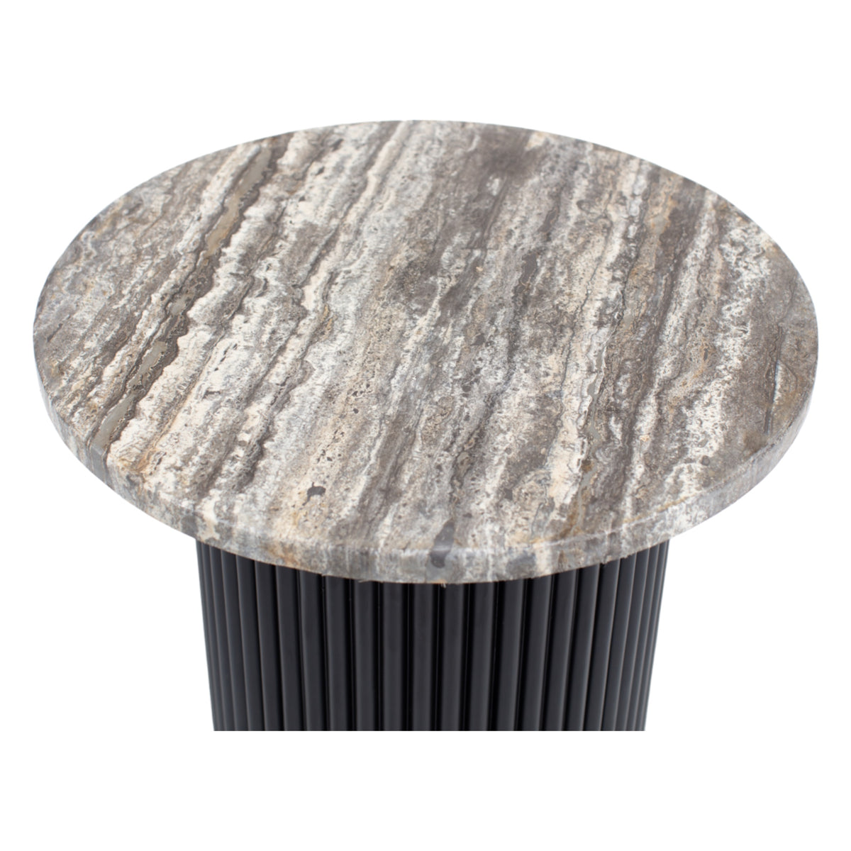 HAND MADE NORDIC BLACK FLUTED GREY TRAVERINE SIDE TABLE