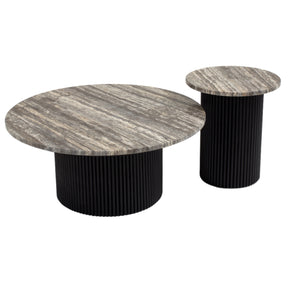 HAND MADE NORDIC BLACK FLUTED GREY TRAVERTINE MARBLE COFFEE TABLE