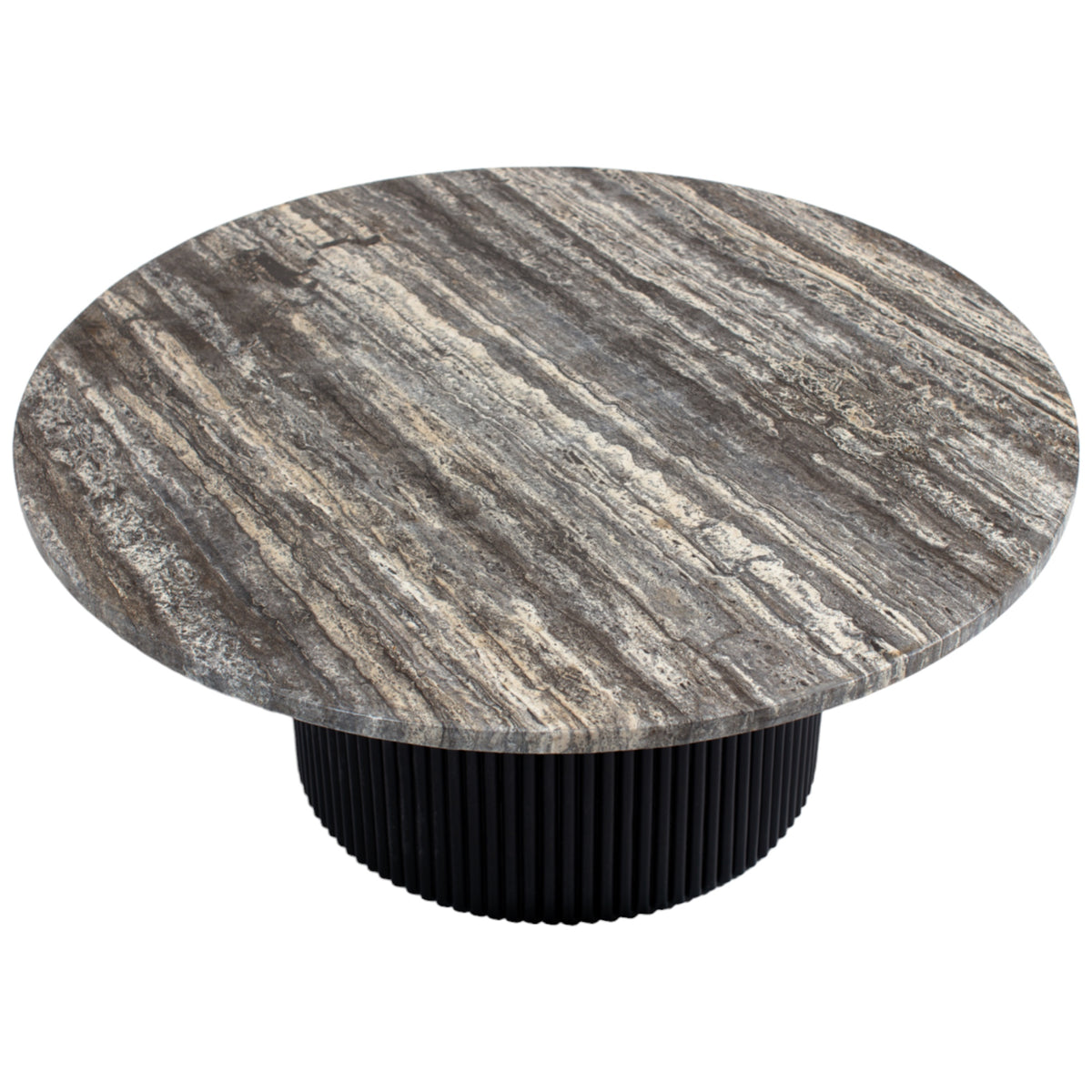 HAND MADE NORDIC BLACK FLUTED GREY TRAVERTINE MARBLE COFFEE TABLE