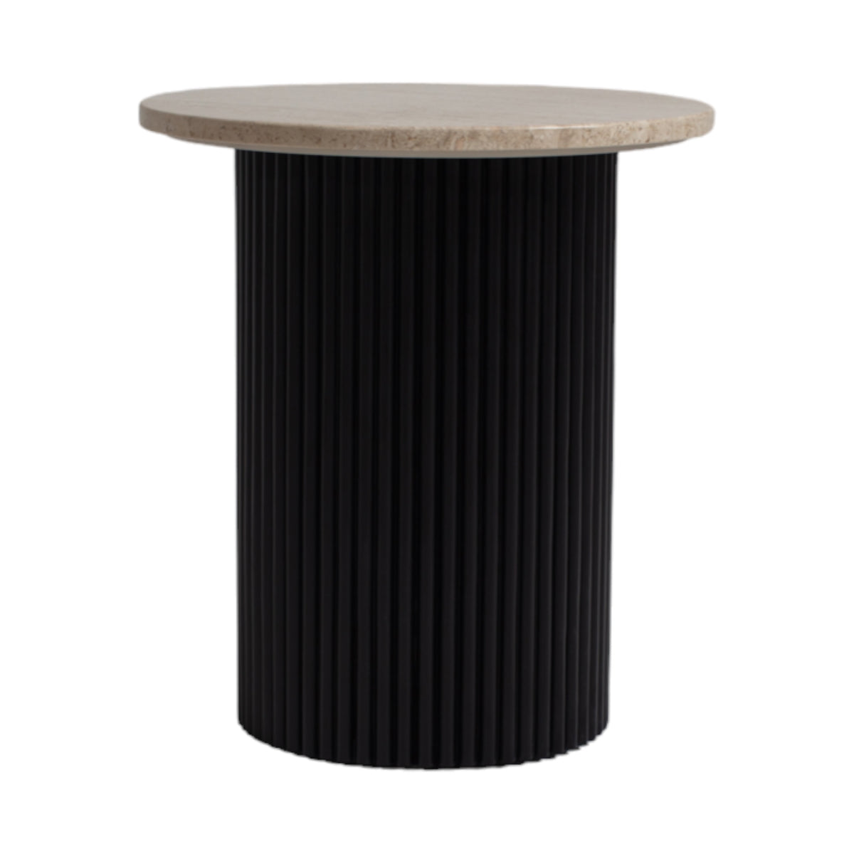 HAND MADE BLACK NORDIC DIANNA BEIGE MARBLE FLUTED SIDE TABLE