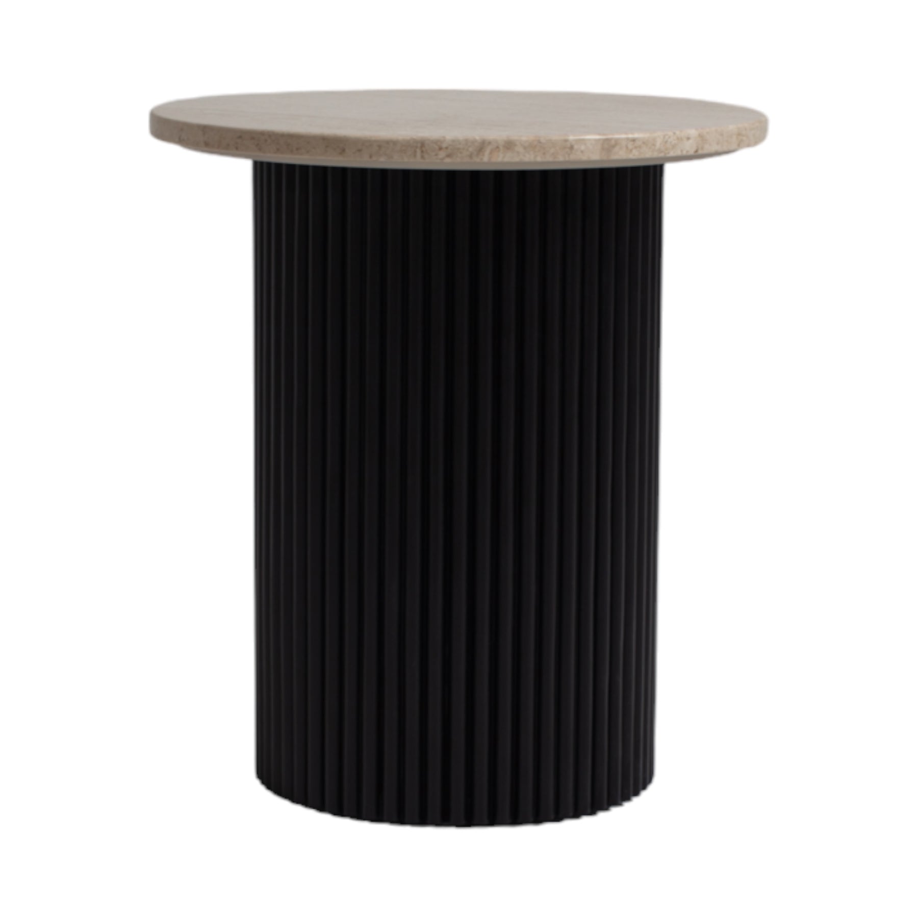 HAND MADE BLACK NORDIC DIANNA BEIGE MARBLE FLUTED SIDE TABLE