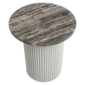 HAND MADE WHITE NORDIC GREY TRAVERTINE FLUTED SIDE TABLE