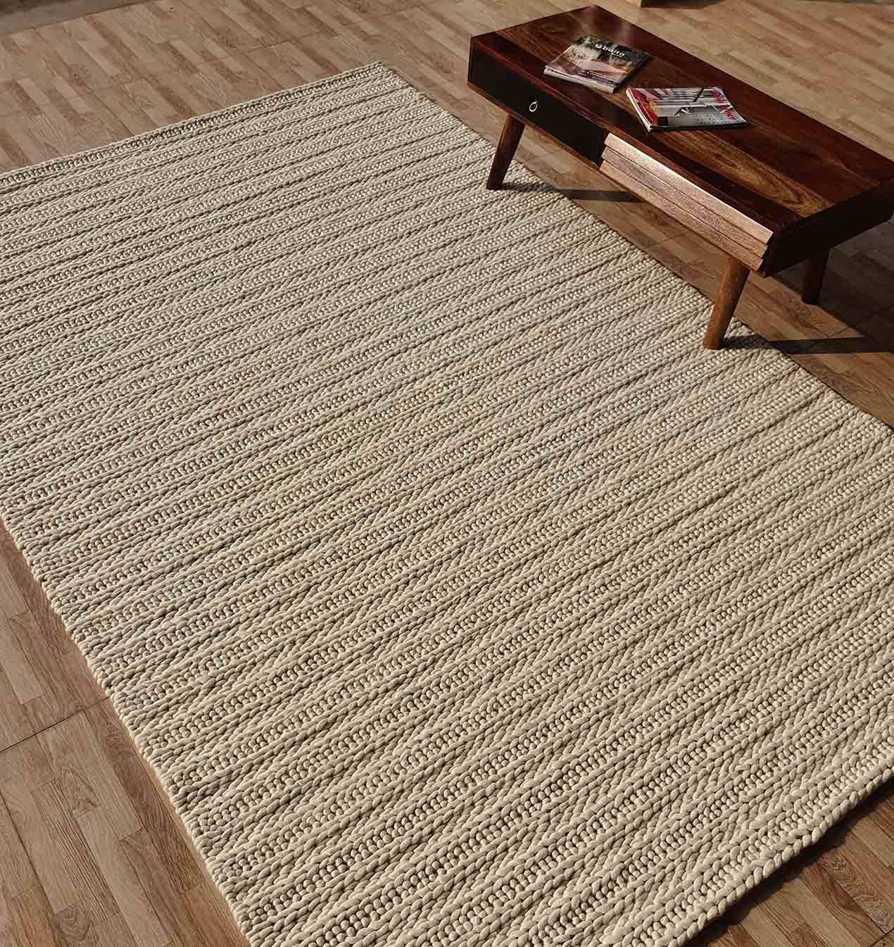 Hand Made Natural White Colour Woven Rug Rectangle Shape (4 Sizes)