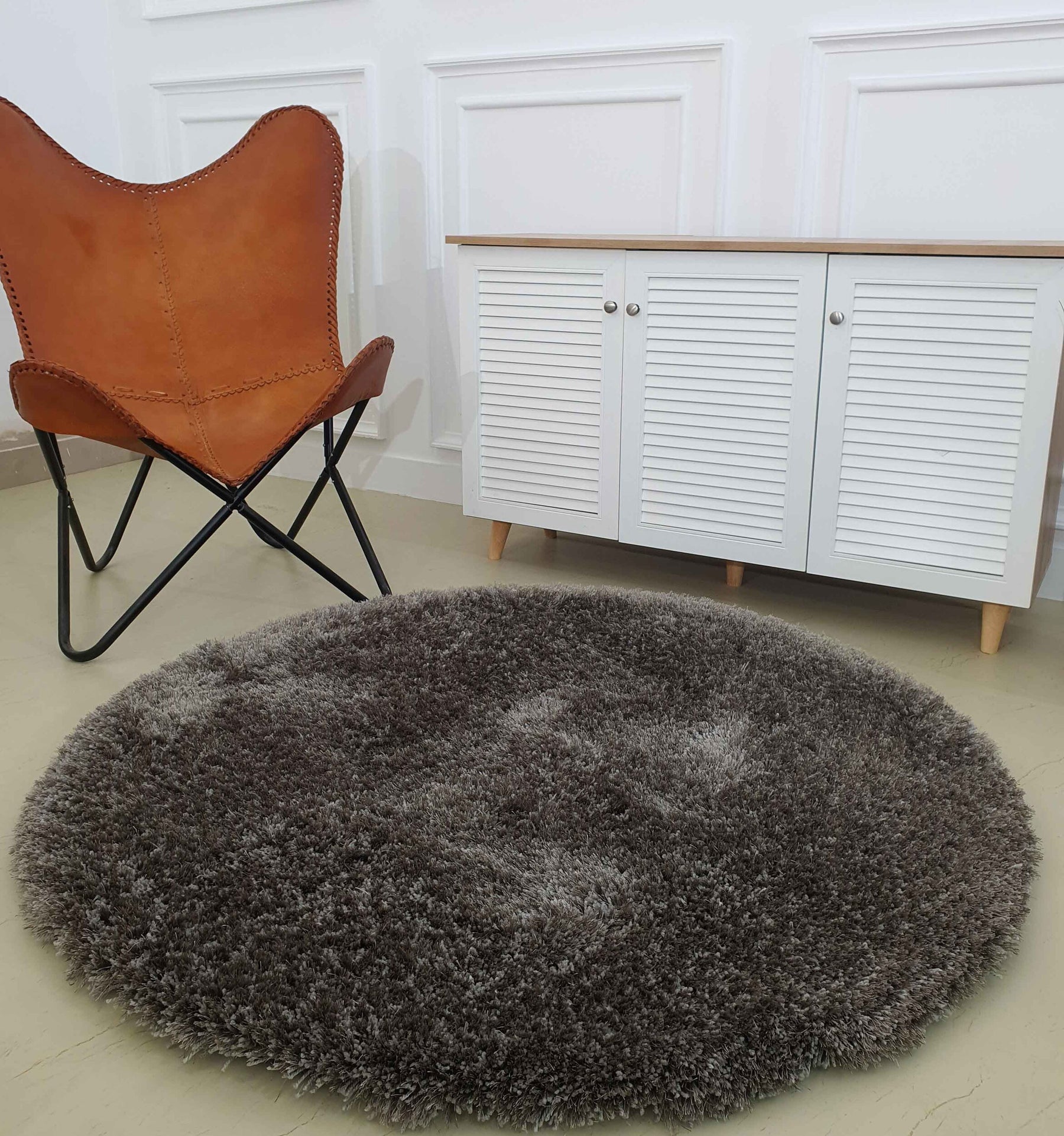 Grey Color Round Shaggy Rug 120 CM